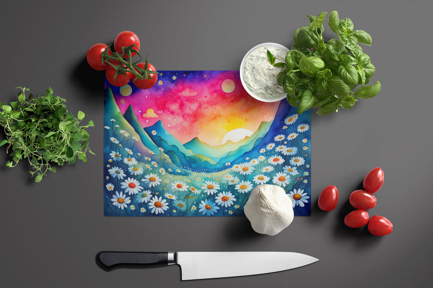 Daisies in Color Glass Cutting Boards – Durable, Decorative Kitchen Art Large