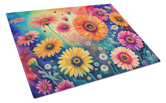 Gerbera Daisies in Color Glass Cutting Boards – Durable, Decorative Kitchen Art Large
