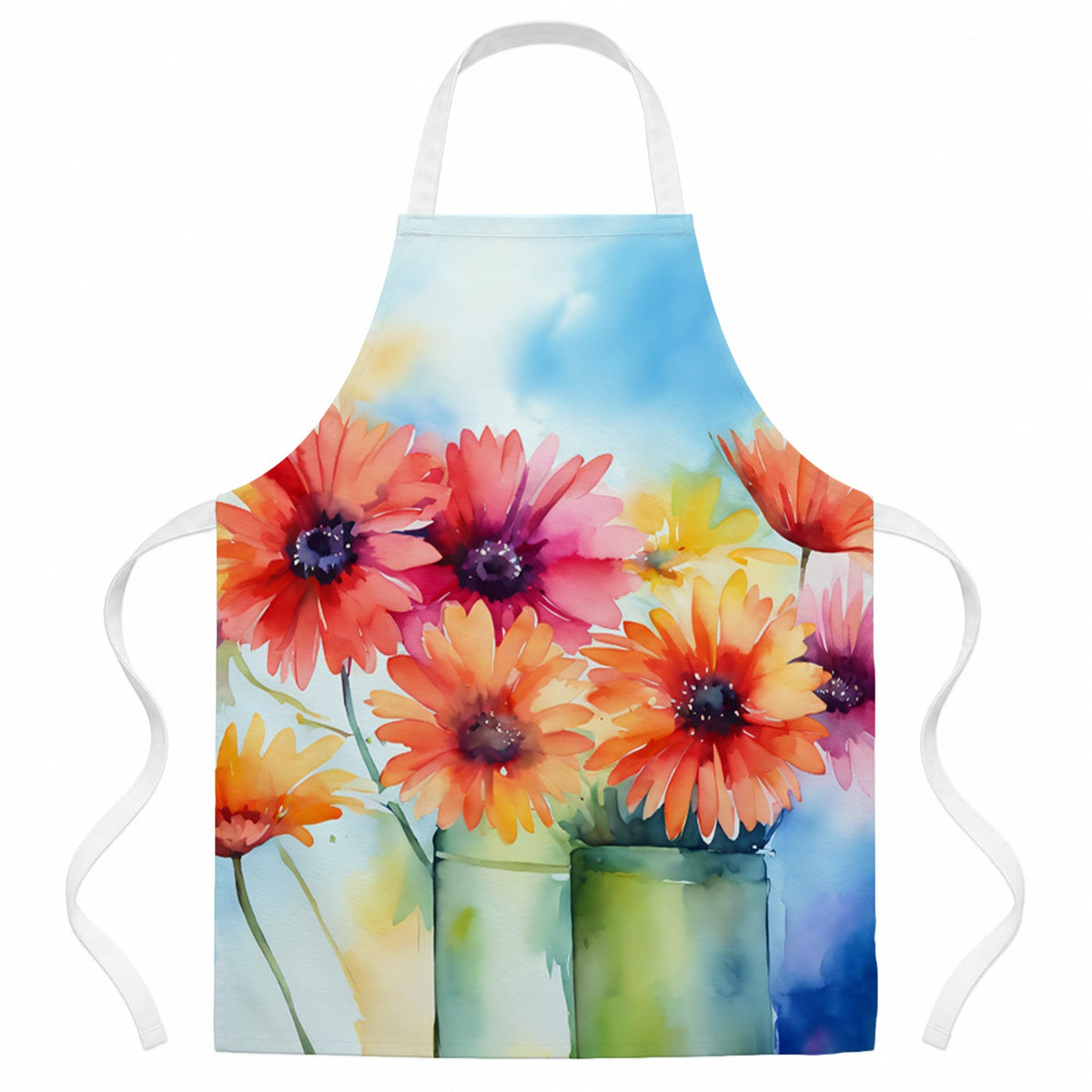 Gerbera Daisies in Watercolor Apron Cooking Kitchen Server Baking Crafts Gardening for Adult Women Men, Unisex, Large, Multicolor