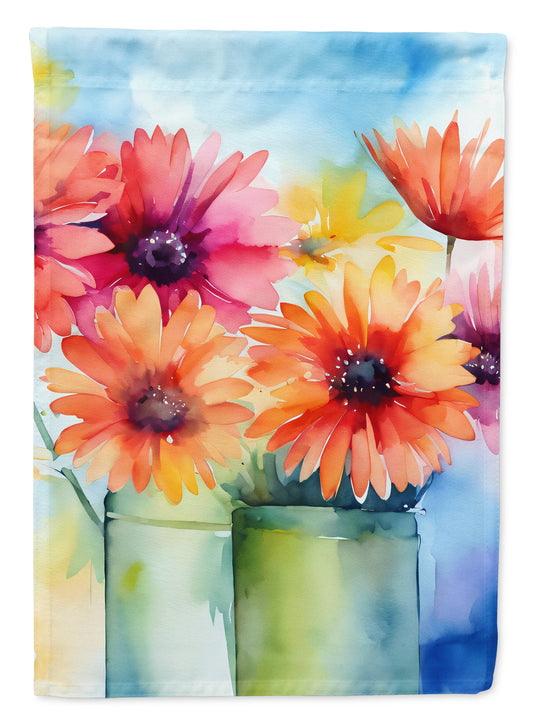 Gerbera Daisies in Watercolor House Flag Large Porch Sleeve Pole Decorative Outside Yard Banner Artwork Wall Hanging, Polyester, House Size, Multicolor