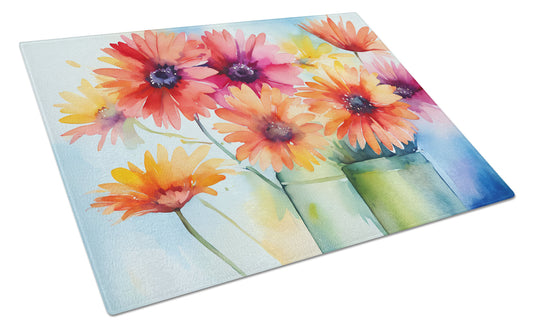 Gerbera Daisies in Watercolor Glass Cutting Boards – Durable, Decorative Kitchen Art Large DAC1571LCB