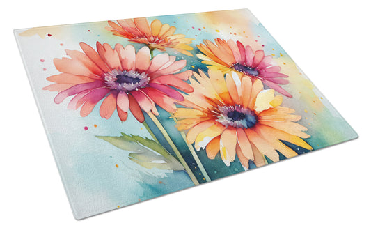 Gerbera Daisies in Watercolor Glass Cutting Boards – Durable, Decorative Kitchen Art Large DAC1572LCB