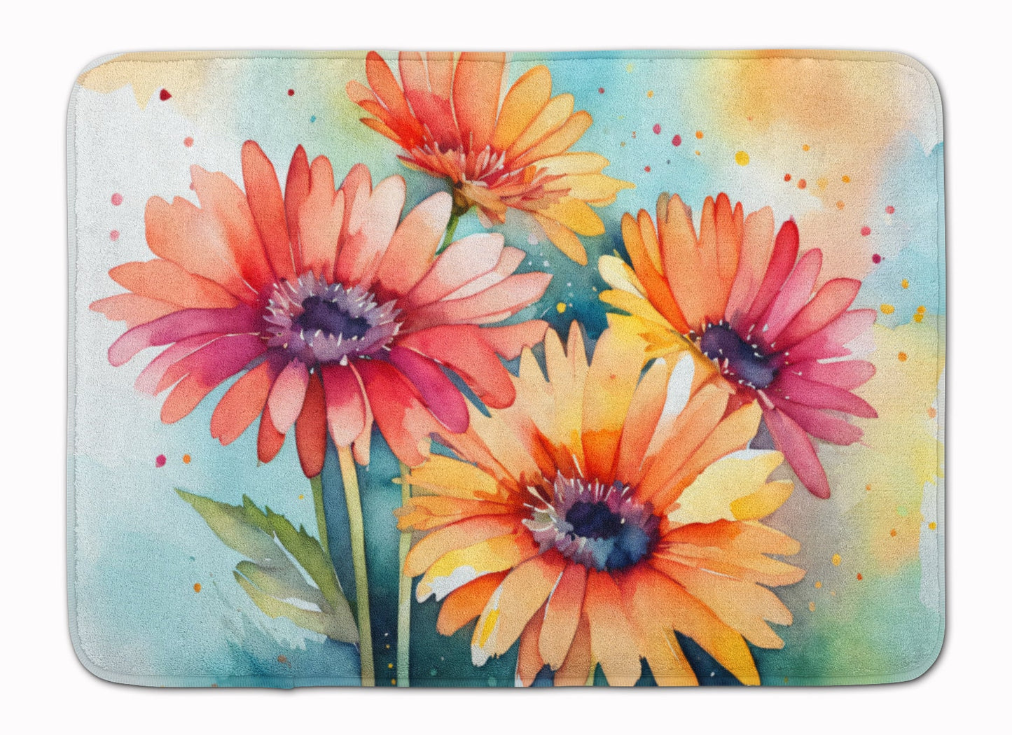 Gerbera Daisies in Watercolor Memory Foam Kitchen Mat DAC1572RUG
