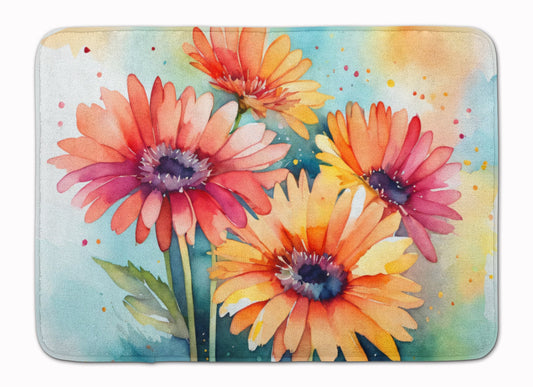 Gerbera Daisies in Watercolor Memory Foam Kitchen Mat DAC1572RUG