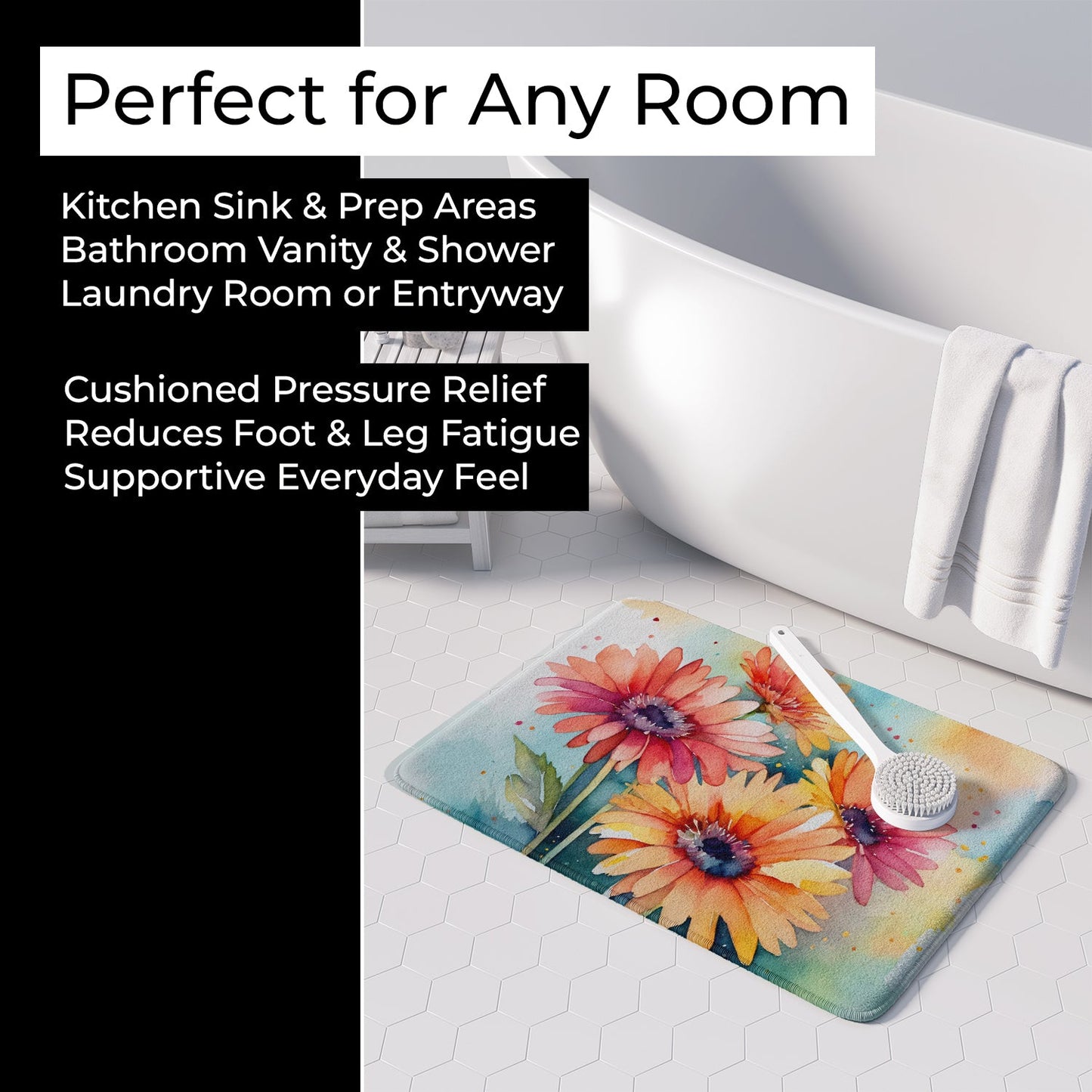 Gerbera Daisies in Watercolor Memory Foam Kitchen Mat DAC1572RUG