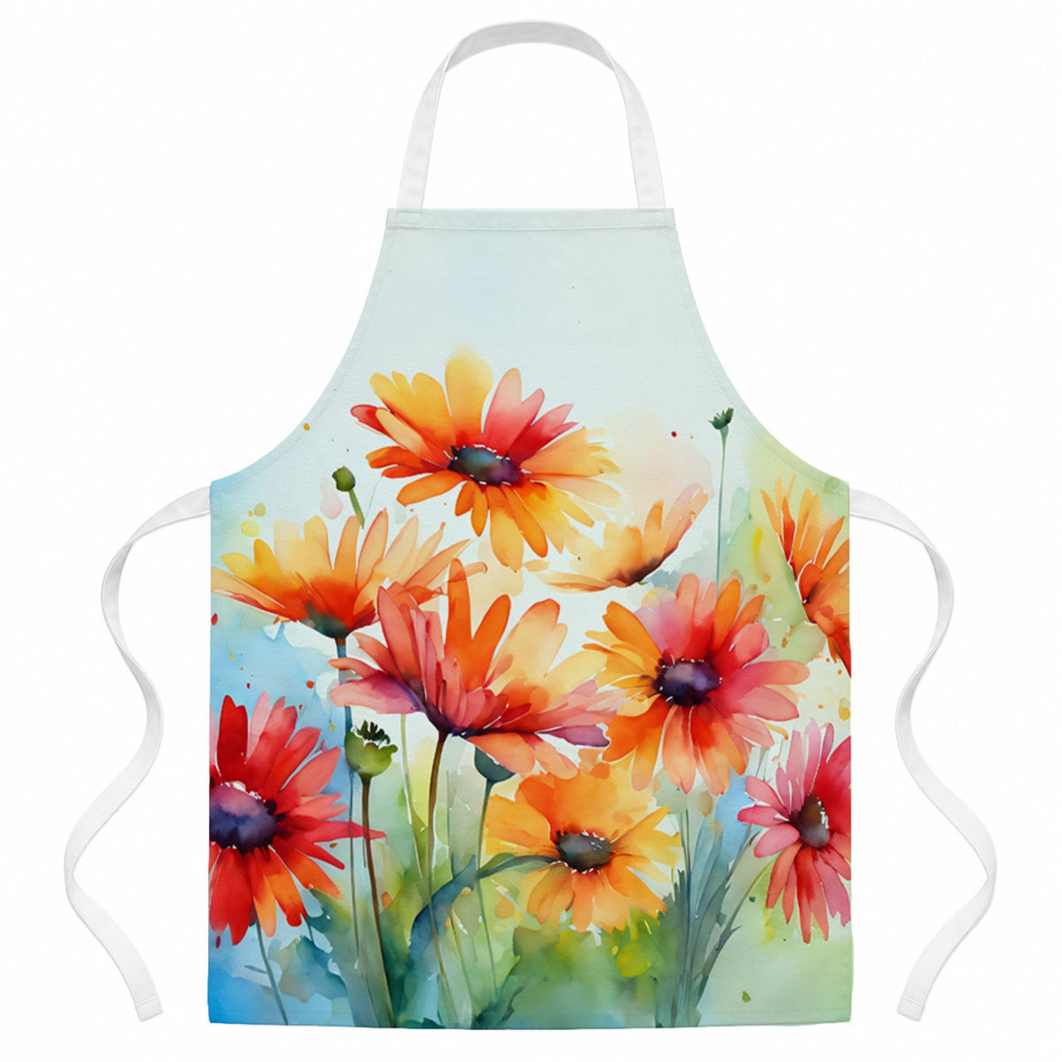 Gerbera Daisies in Watercolor Apron Cooking Kitchen Server Baking Crafts Gardening for Adult Women Men, Unisex, Large, Multicolor