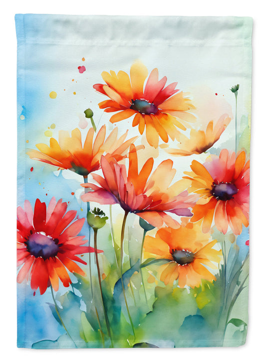 Gerbera Daisies in Watercolor House Flag Large Porch Sleeve Pole Decorative Outside Yard Banner Artwork Wall Hanging, Polyester, House Size, Multicolor