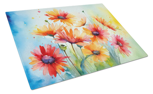 Gerbera Daisies in Watercolor Glass Cutting Boards – Durable, Decorative Kitchen Art Large DAC1573LCB