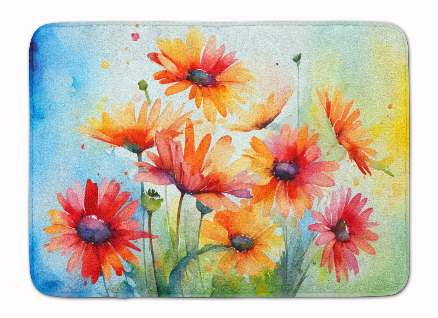 Gerbera Daisies in Watercolor Memory Foam Kitchen Mat DAC1573RUG