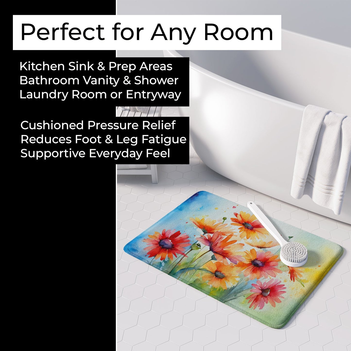 Gerbera Daisies in Watercolor Memory Foam Kitchen Mat DAC1573RUG