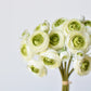 10.5" Faux White + Green Ranunculus Stem Bundle