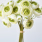 10.5" Faux White + Green Ranunculus Stem Bundle