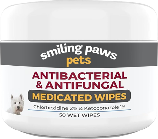 Dog Medicated Wipes Chlorhexidine Ketoconazole Antibacterial Antifungal