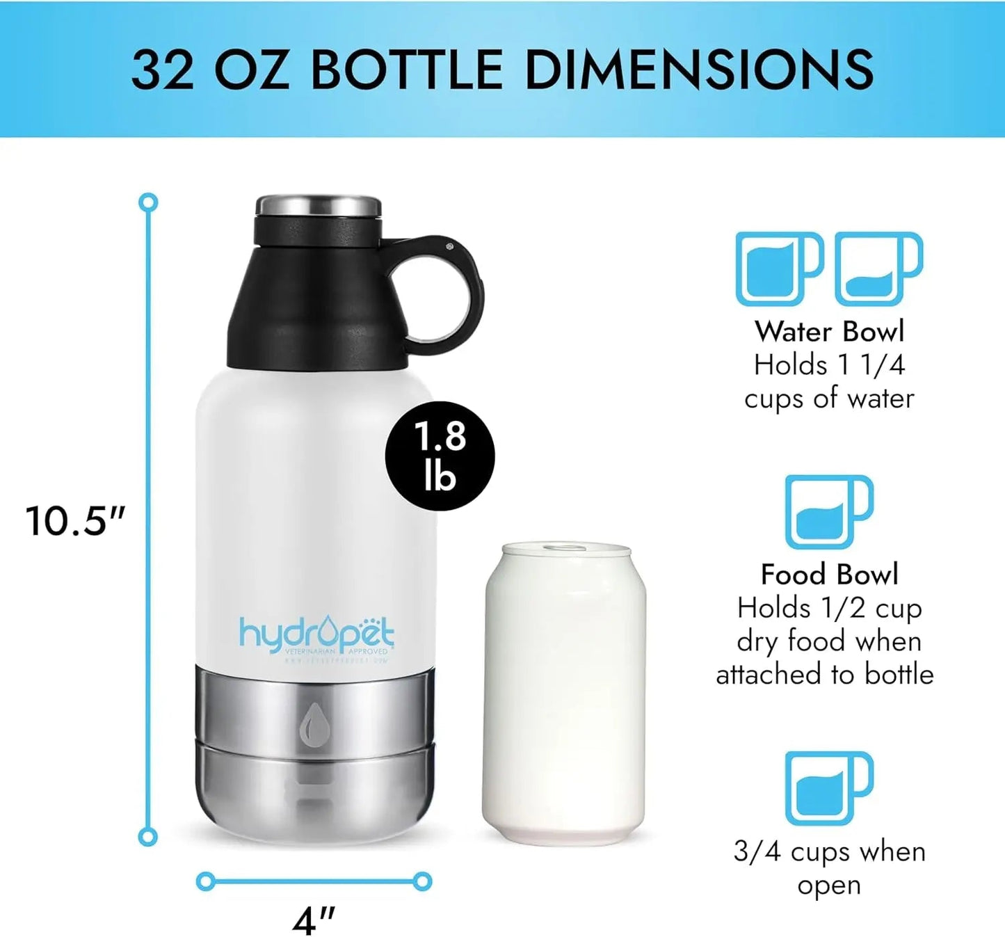 Dog Water Bottle 32/64oz Insulated w Food Bowl Travel
