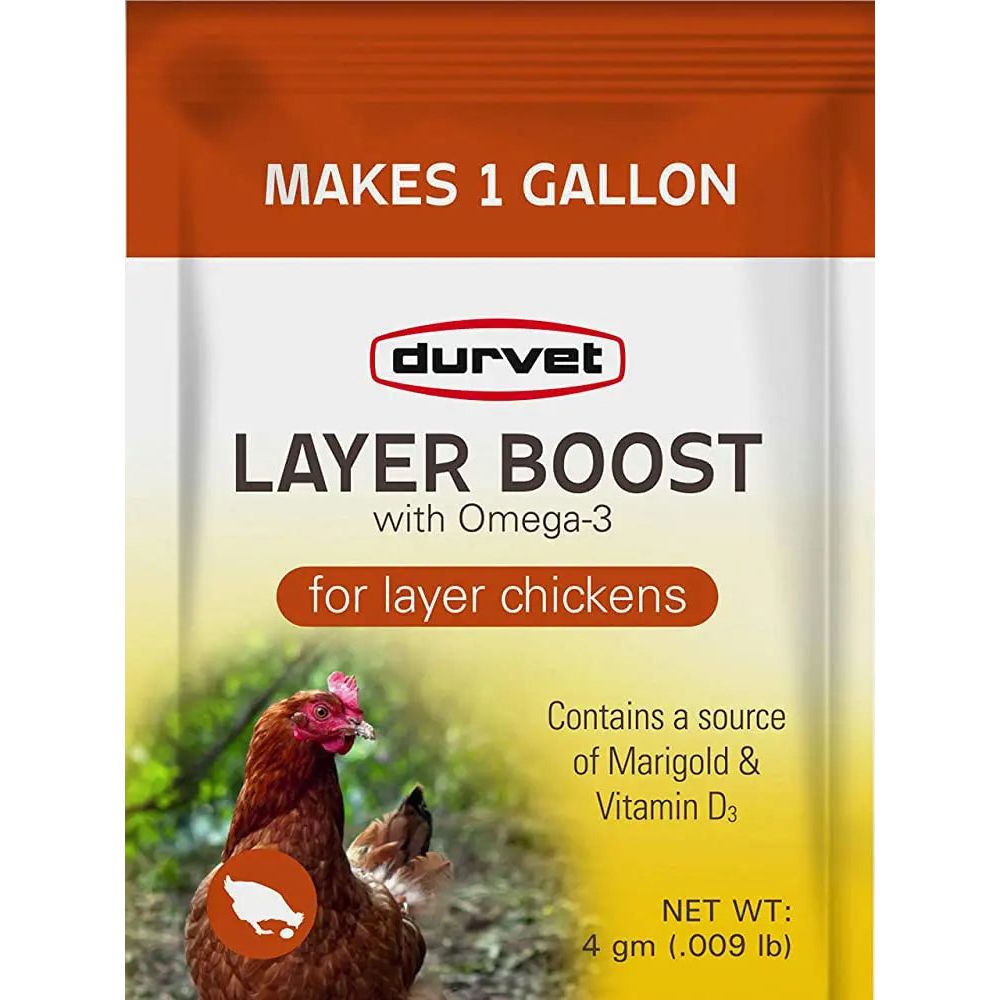 Durvet Layer Boost Omega-3 Poultry 4g 40-Pack Vitamins Electrolytes Laying Hens