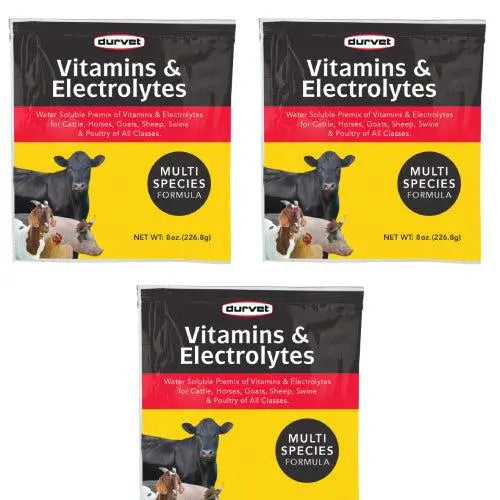 Durvet Vitamins & Electrolytes for Poultry Swine Ruminants & Horses 8 oz. 3-Pack