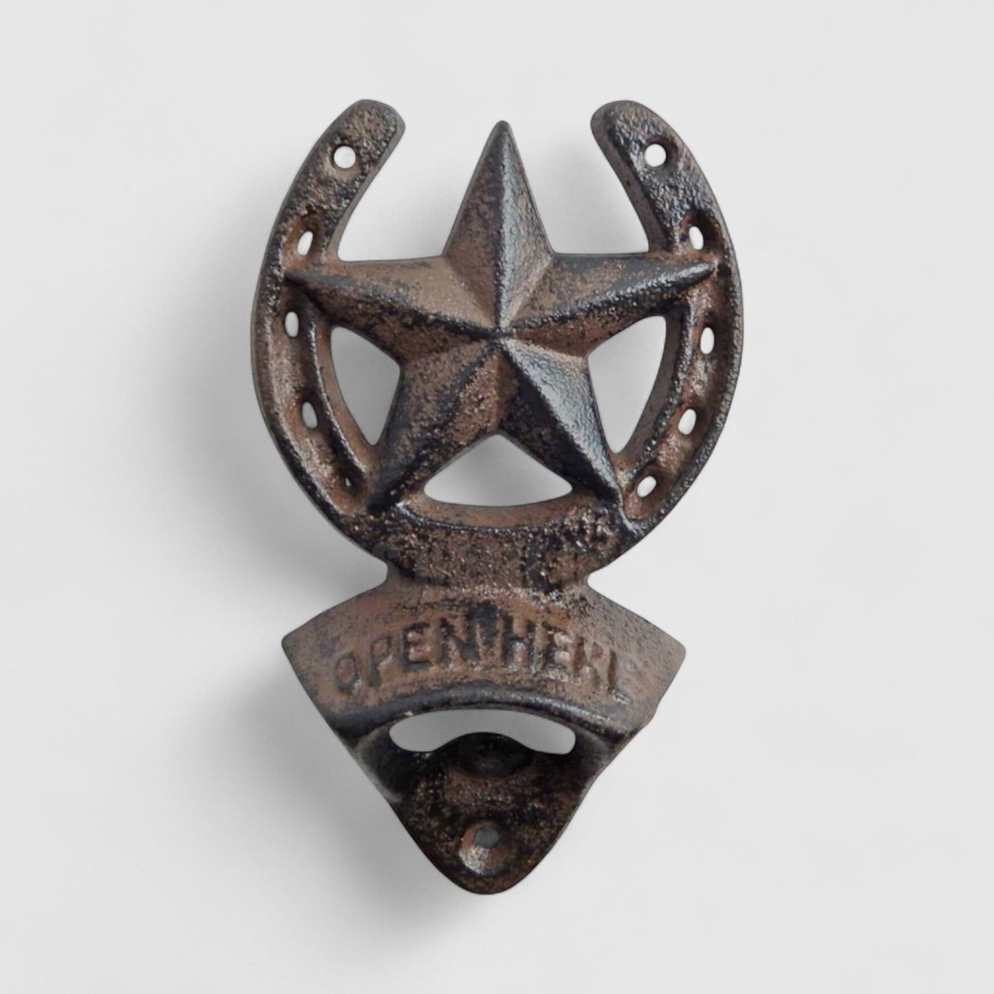 Star Horseshoe Wall Mount Bottle Opener, Cast Iron Bar Tool
