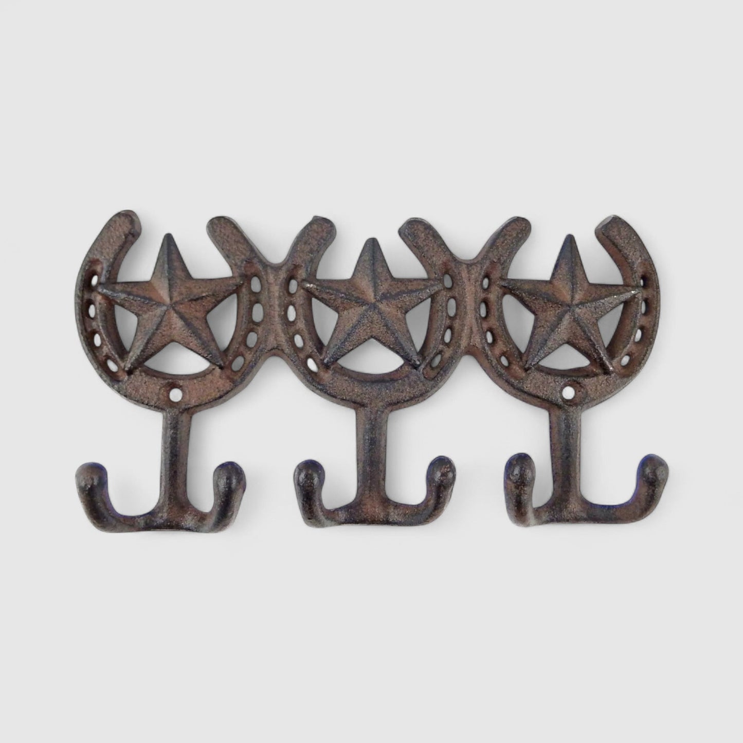 Star Horseshoe Triple Wall Hooks, Cast Iron for Coats, Bags or Scarves
