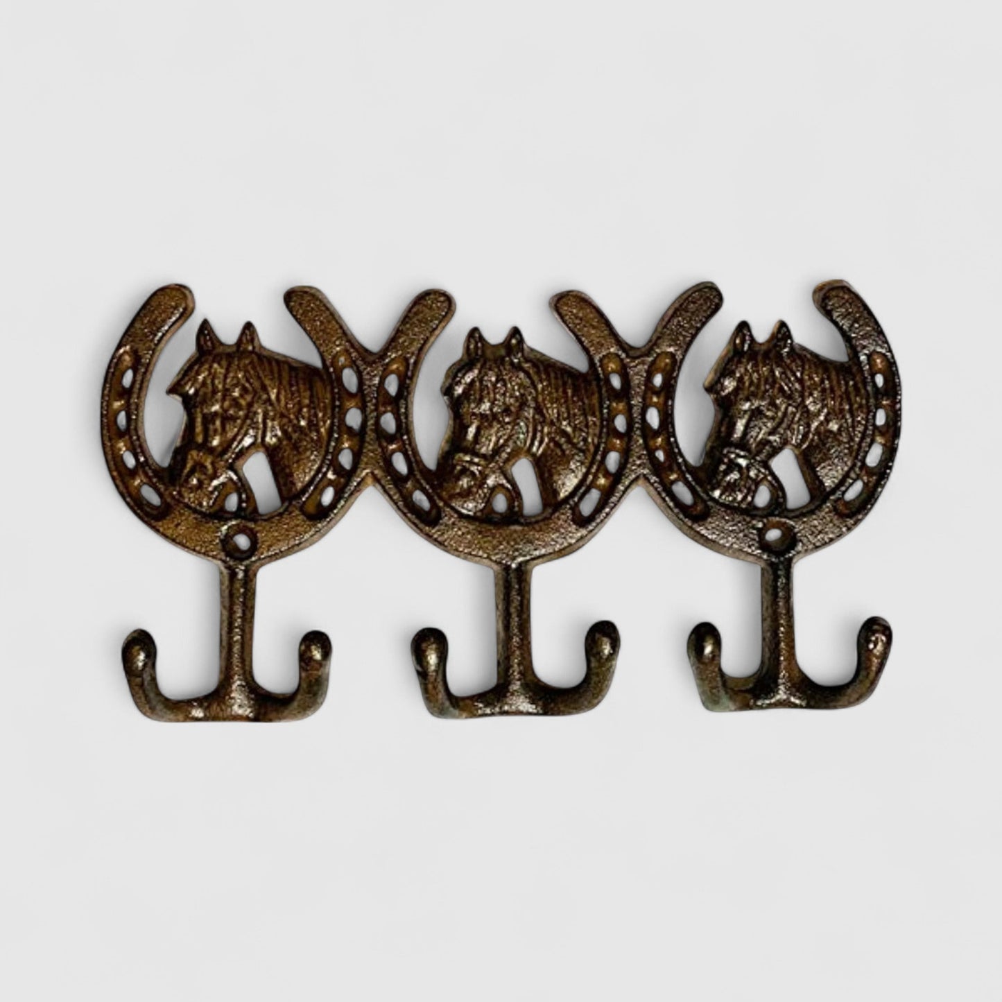 Horse Head 3-Hook Wall Rack, Cast Iron for Coats, Keys or Leashes