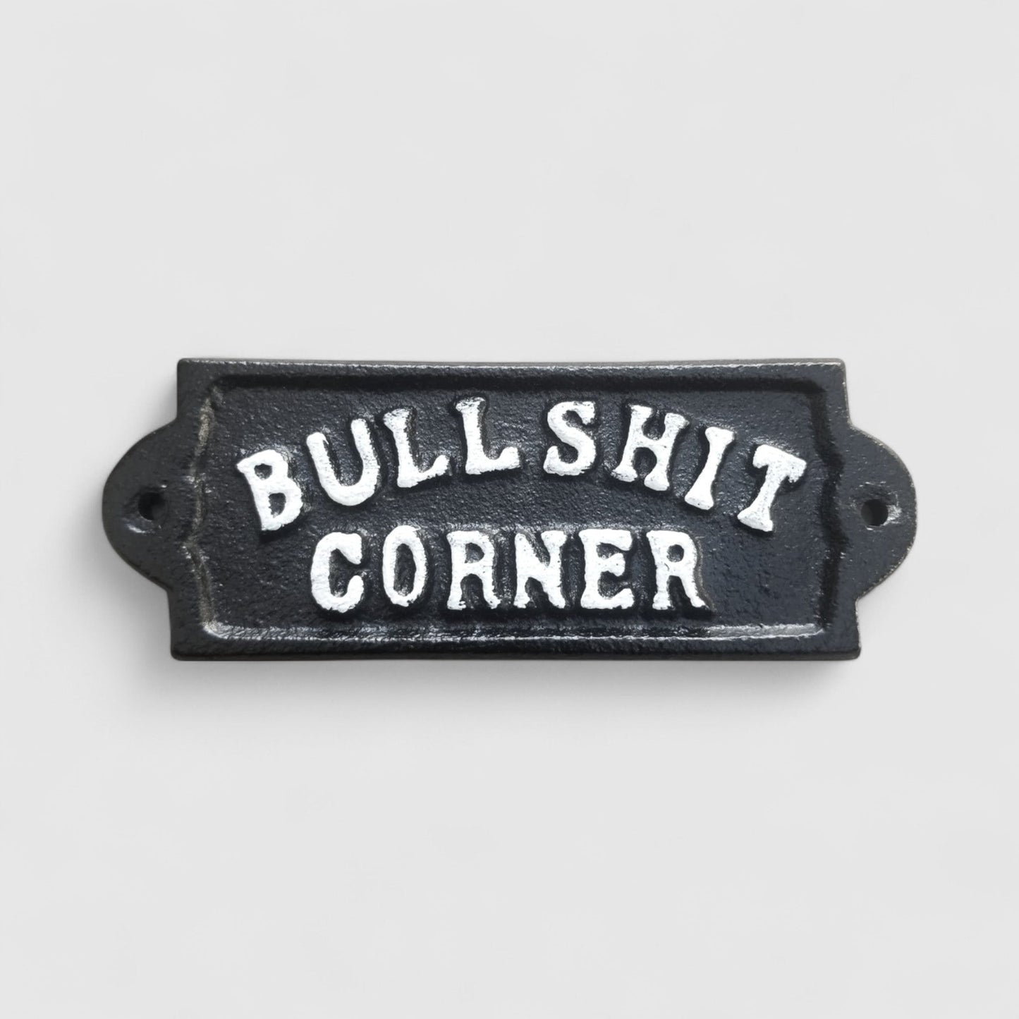 "Bullshit Corner" Cast Iron Wall Plaque, Humorous Bar Decor