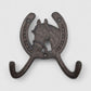 Horseshoe Wall Hook with Horse Head, Cast Iron for Coats, Keys or Hats