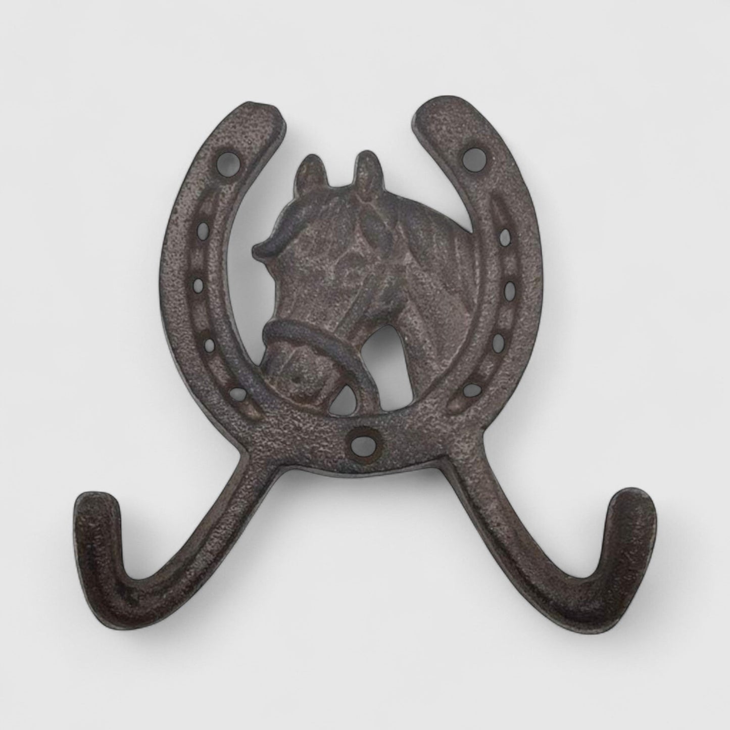 Horseshoe Wall Hook with Horse Head, Cast Iron for Coats, Keys or Hats