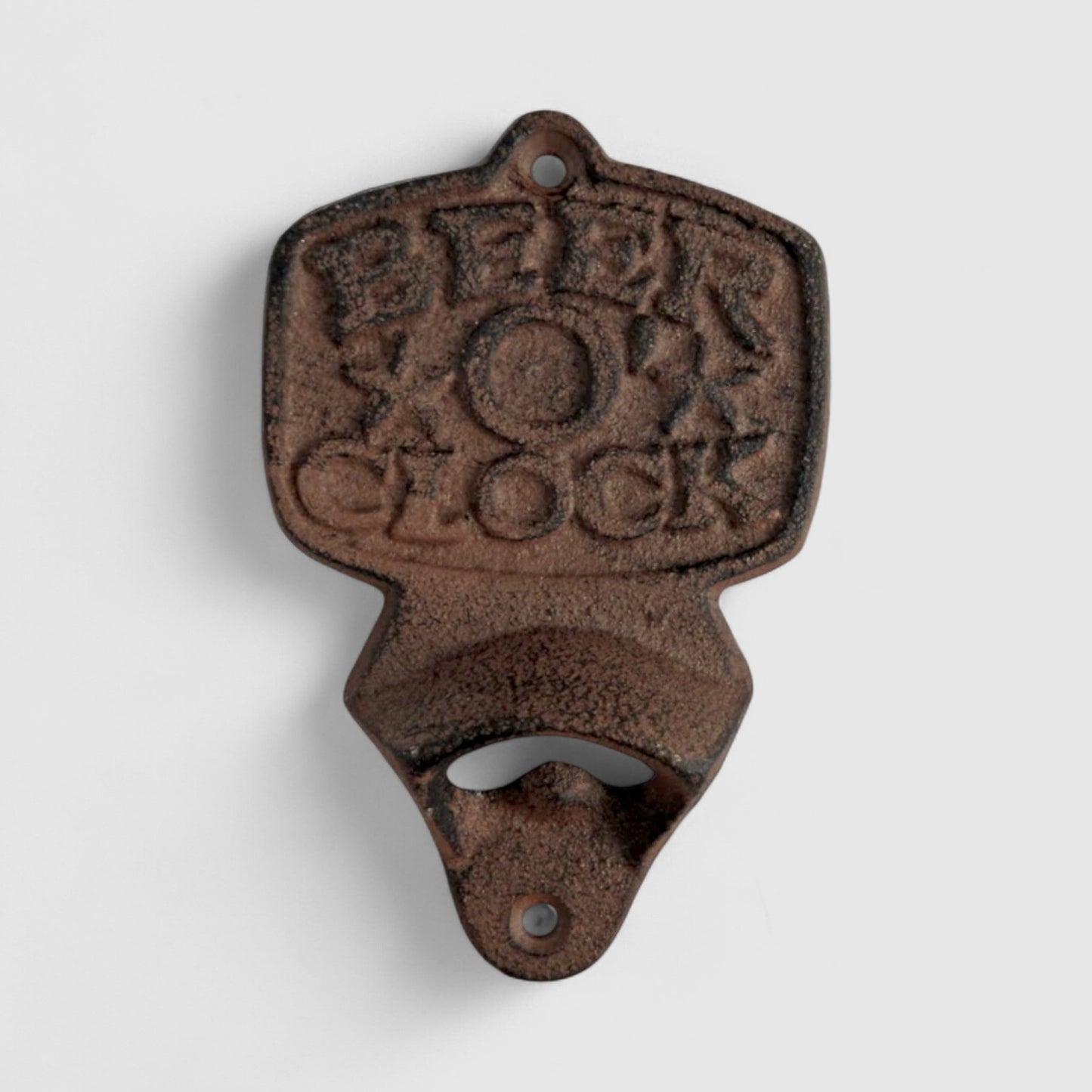 Beer O'Clock Wall Mount Bottle Opener, Rustic Cast Iron Bar Tool
