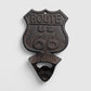 Route 66 Bottle Opener, Cast Iron Vintage Americana Bar Tool