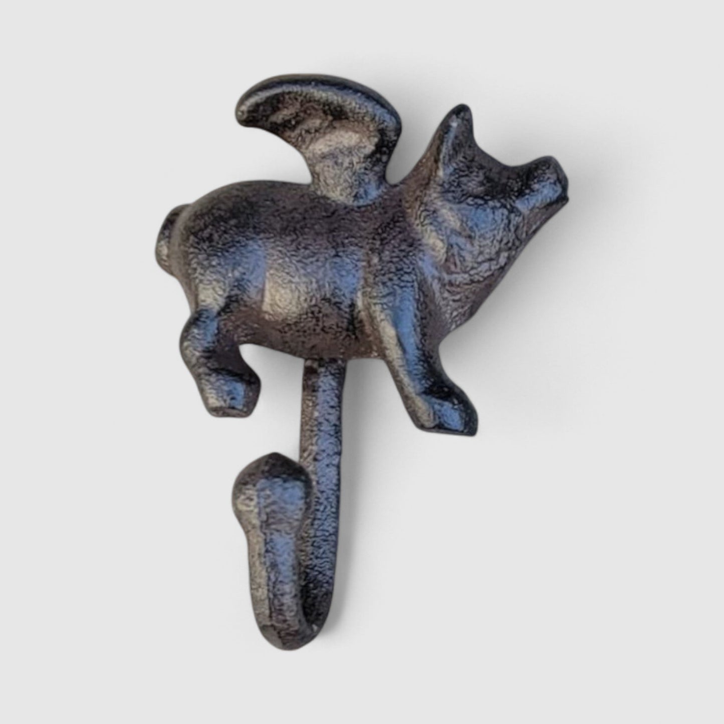 Flying Pig Wall Hook, Cast Iron Right Facing for Keys, Towels or Hats