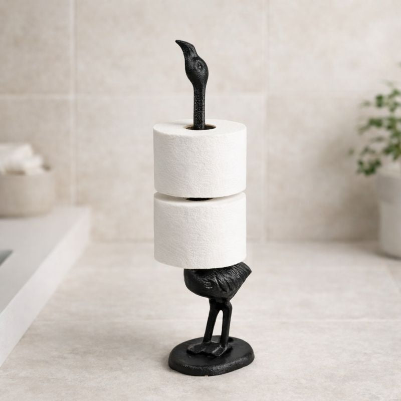 Flamingo Toilet Paper Holder, Black Cast Iron Bathroom Decor