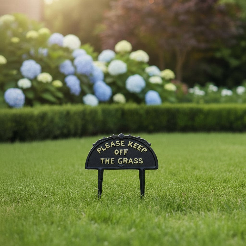 "Please Keep Off the Grass" Cast Iron Garden Stake Sign