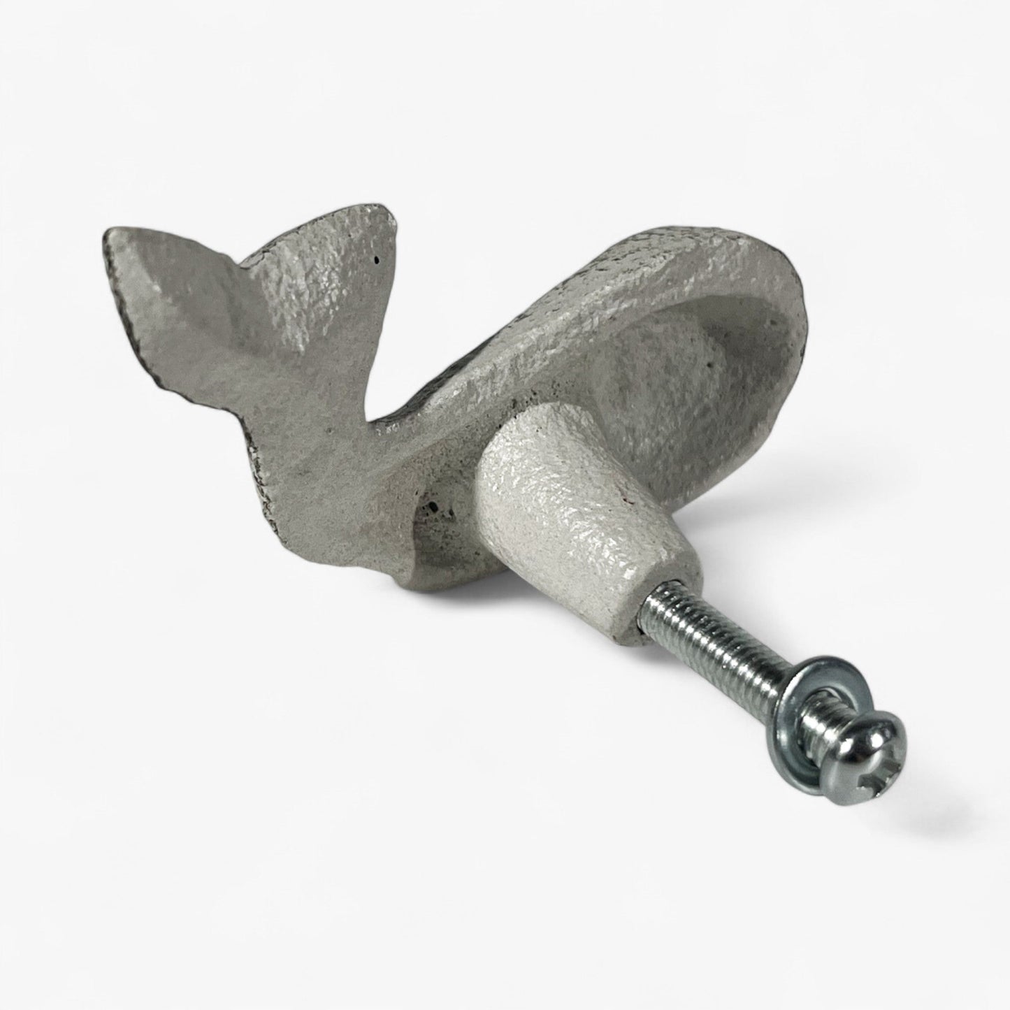 Whale Cabinet Knob, Weathered White Cast Iron Drawer Pull