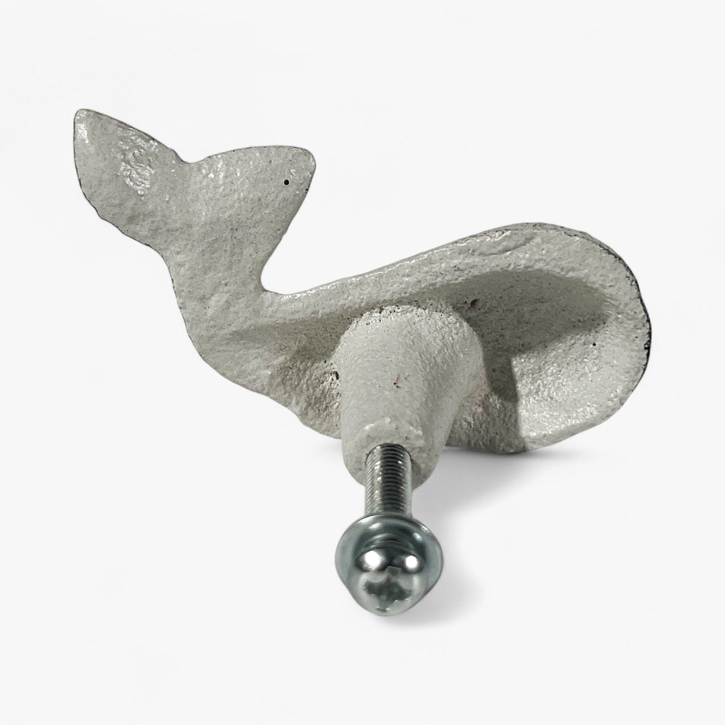Whale Cabinet Knob, Weathered White Cast Iron Drawer Pull