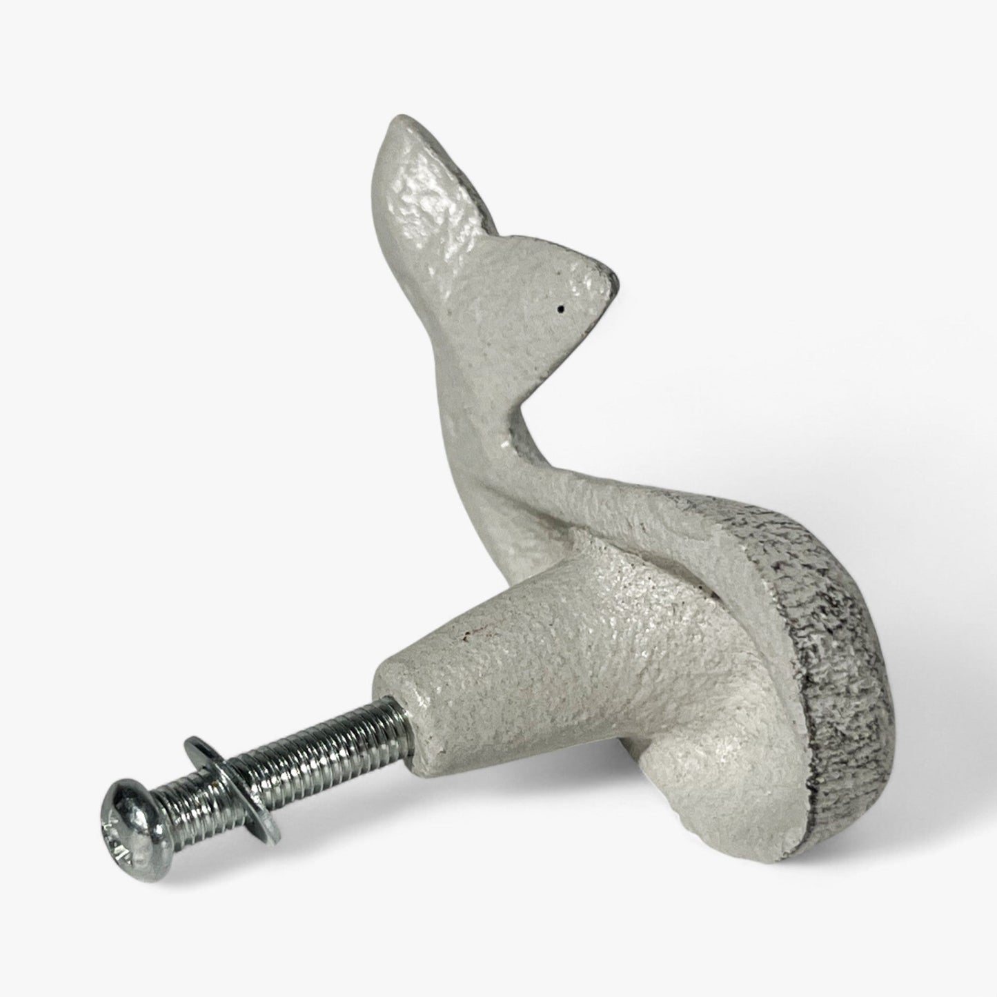 Whale Cabinet Knob, Weathered White Cast Iron Drawer Pull