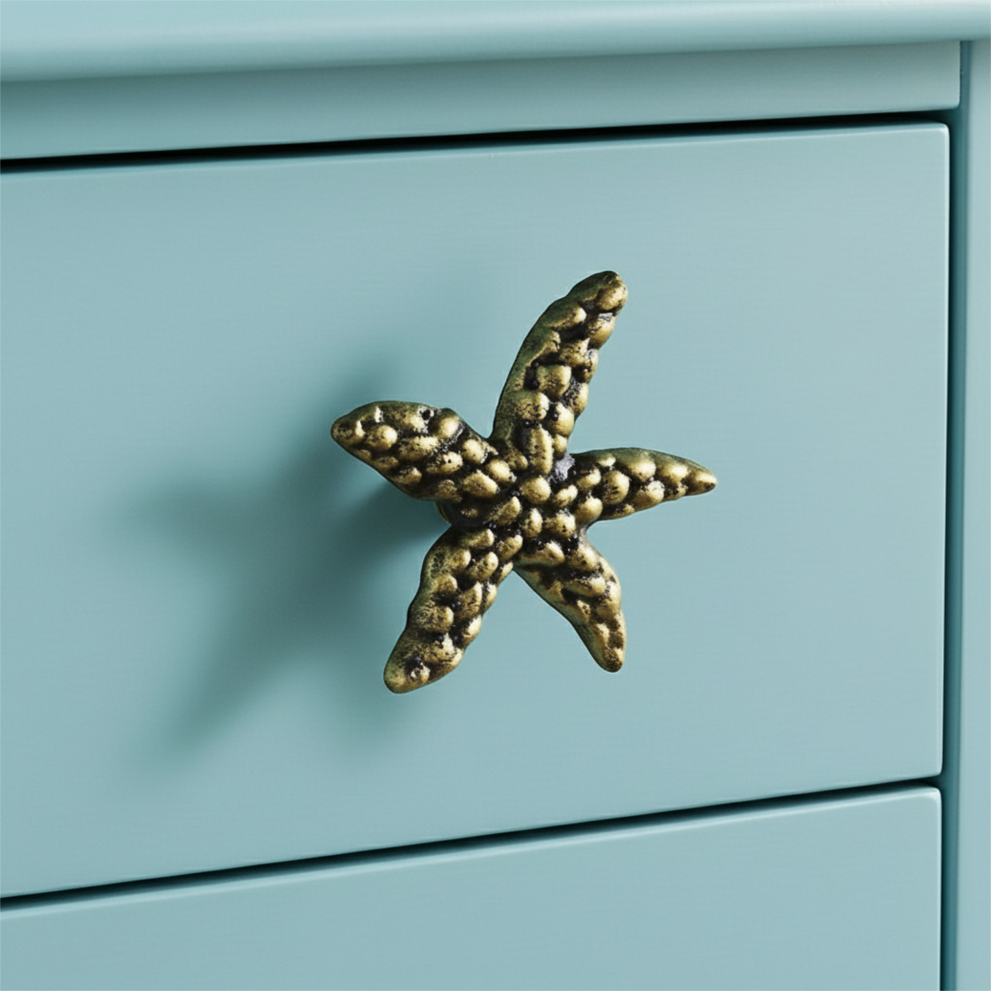 Starfish Cabinet Knob, Weathered Brass Cast Iron Drawer Pull