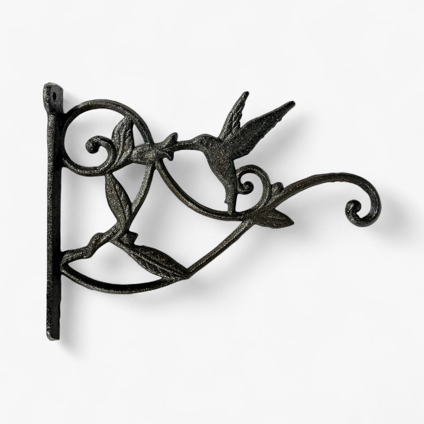 Hummingbird Plant Hanger, Cast Iron Wall Bracket, Natural Iron