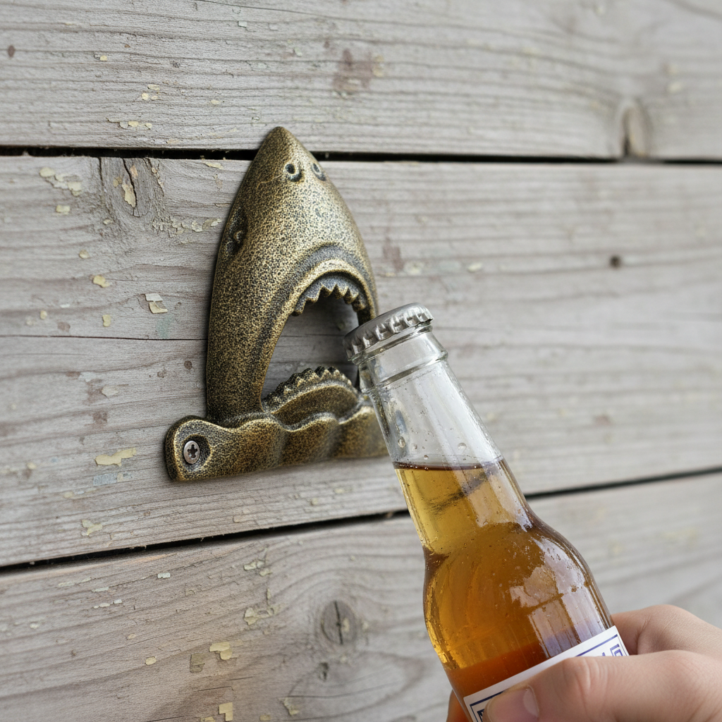 Shark Bottle Opener, Wall Mounted Cast Iron, Aged Brass
