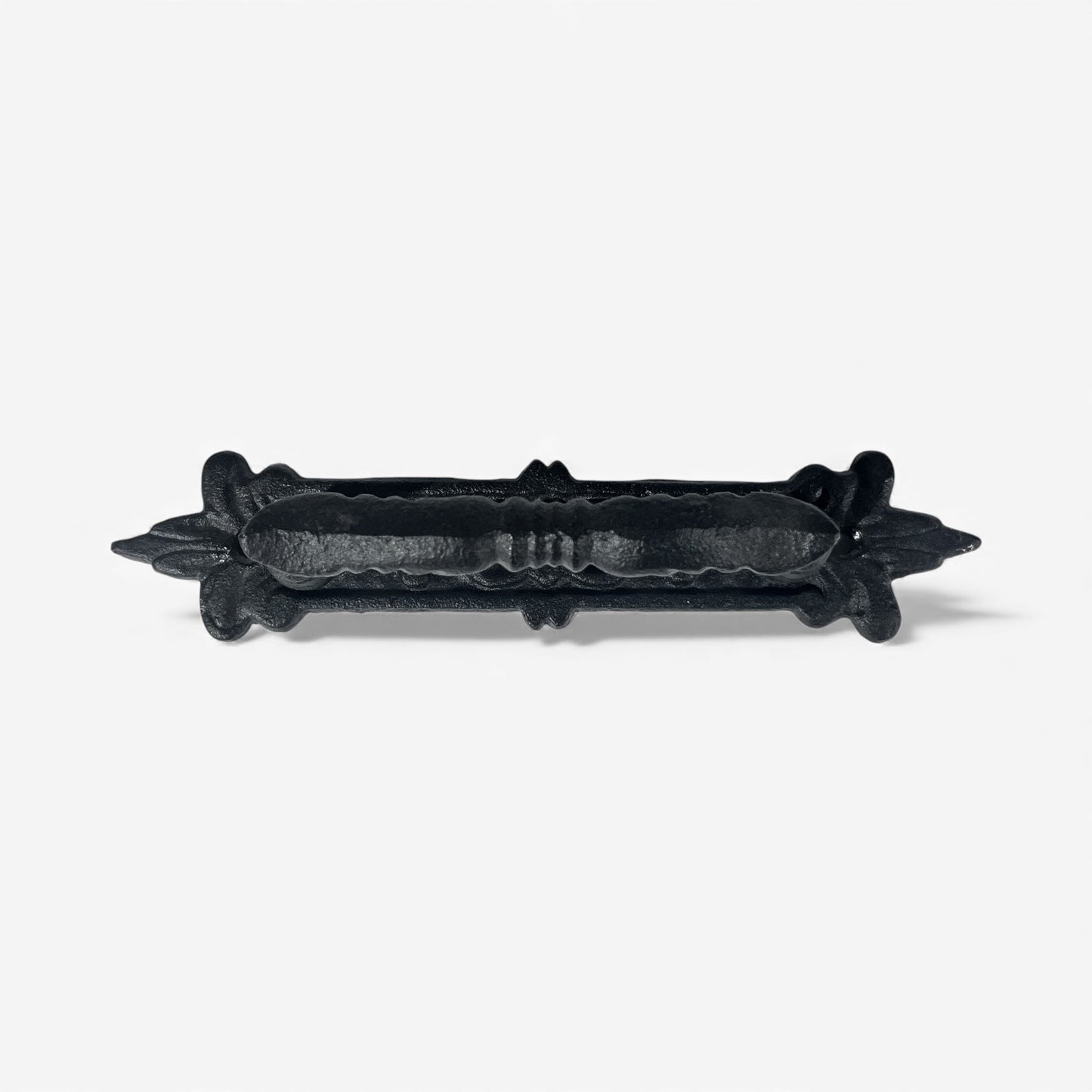 Door Handle with Ornate Backplate, Black Cast Iron Pull