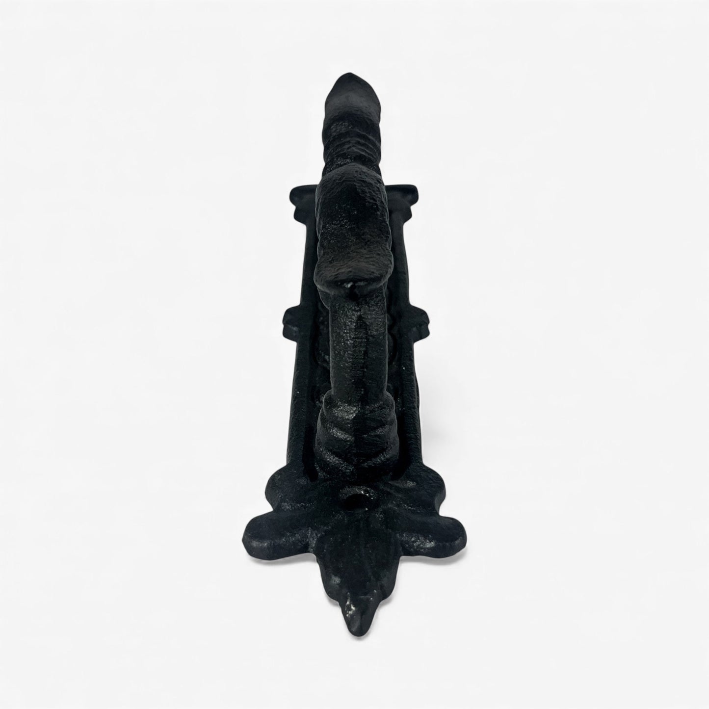 Door Handle with Ornate Backplate, Black Cast Iron Pull