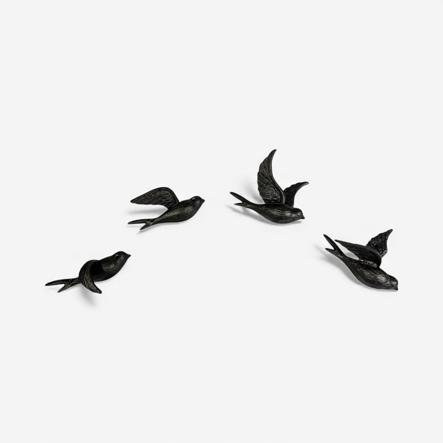 Bird Wall Hooks, Cast Iron Set of 4, Natural Iron Finish