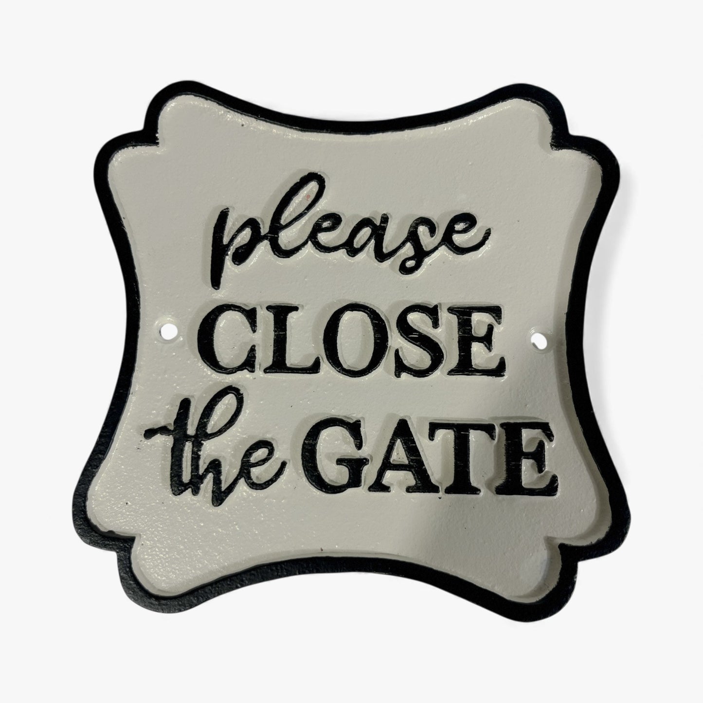 "Please Close the Gate" Cast Iron Wall Sign, Black and White