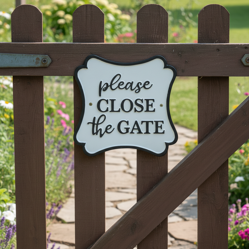 "Please Close the Gate" Cast Iron Wall Sign, Black and White
