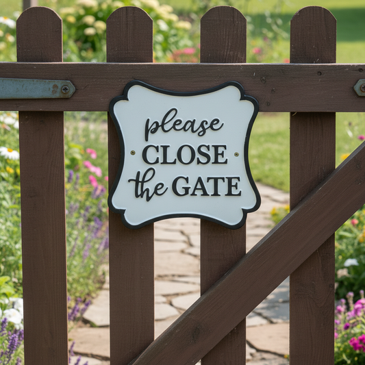"Please Close the Gate" Cast Iron Wall Sign, Black and White