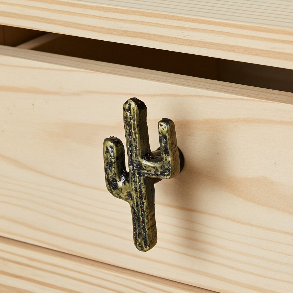 Cactus Drawer Pull, Antique Gold Cast Iron Cabinet Knob