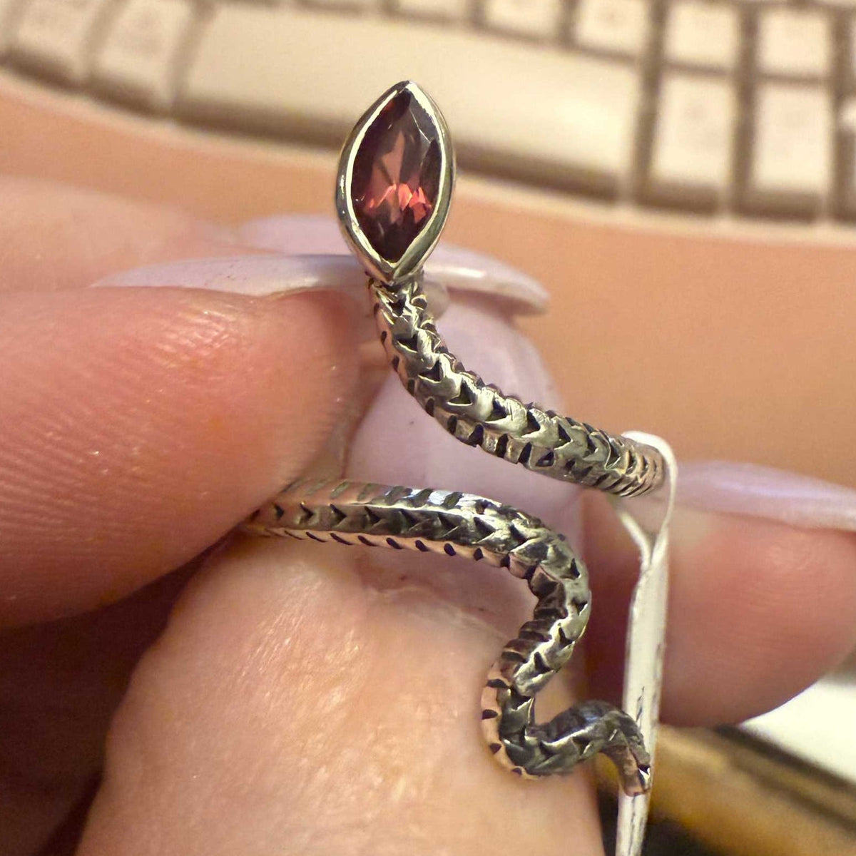 Gemstone Snake Ring  - Sterling Silver or Gold Vermeil