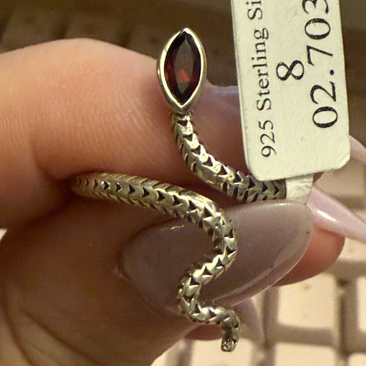 Gemstone Snake Ring  - Sterling Silver or Gold Vermeil