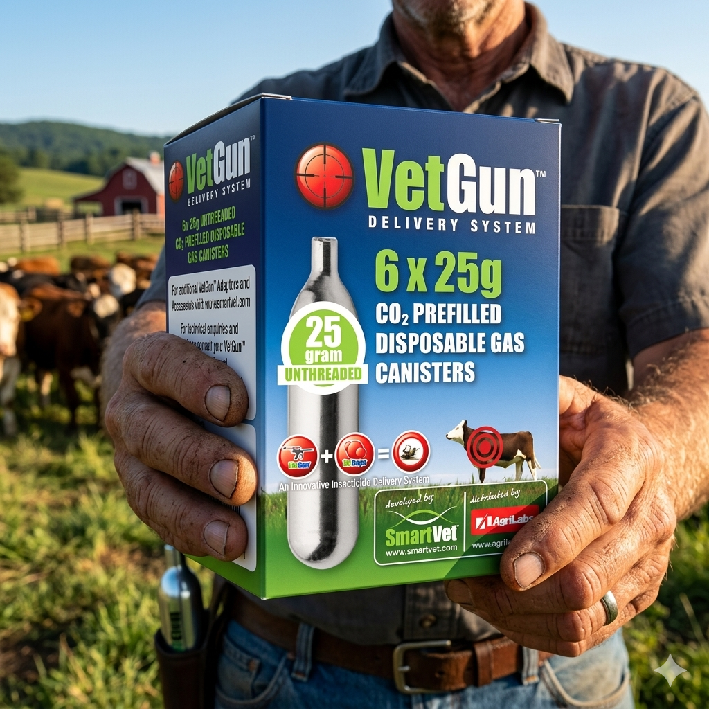 AgriLabs VetGun CO2 Cartridges 25g 6-Pack for VetGun Livestock Cartridges