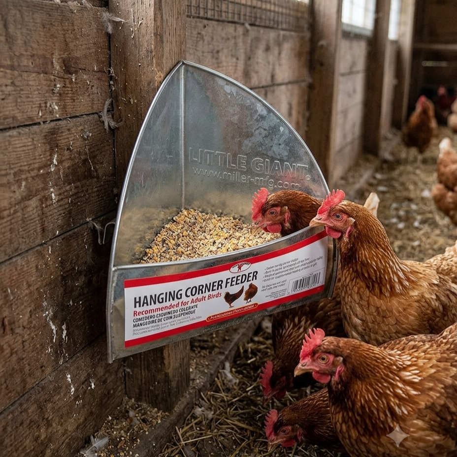 Little Giant Galvanized Hanging Corner Poultry Feeder Space-Saving Chicken Farm