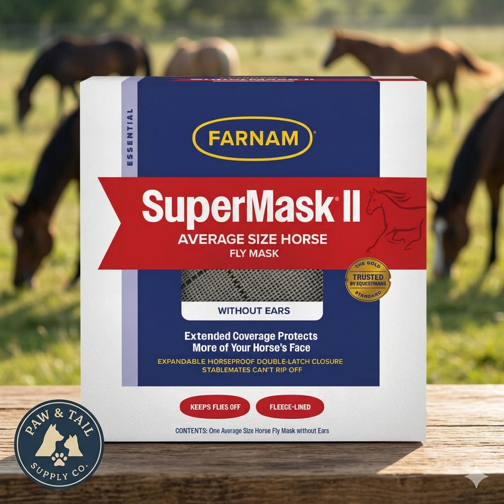 Farnam SuperMask II Horse Fly Mask No Ears Double-Latch Secure Mesh Eye Protection