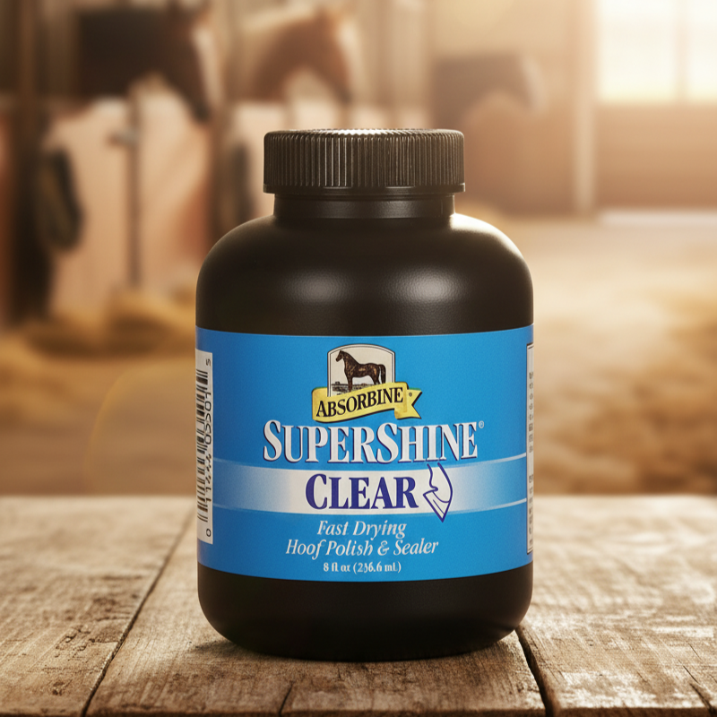 Absorbine SuperShine Hoof Polish Clear High Gloss Sealer Mirror Shine Horses 8 oz.
